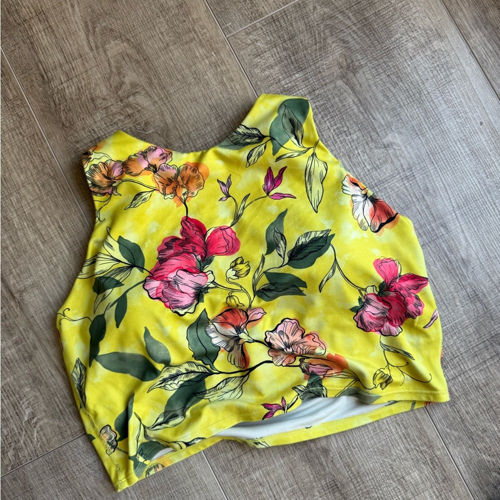 Athleta Conscious Crop | Yellow Floral Bra Top